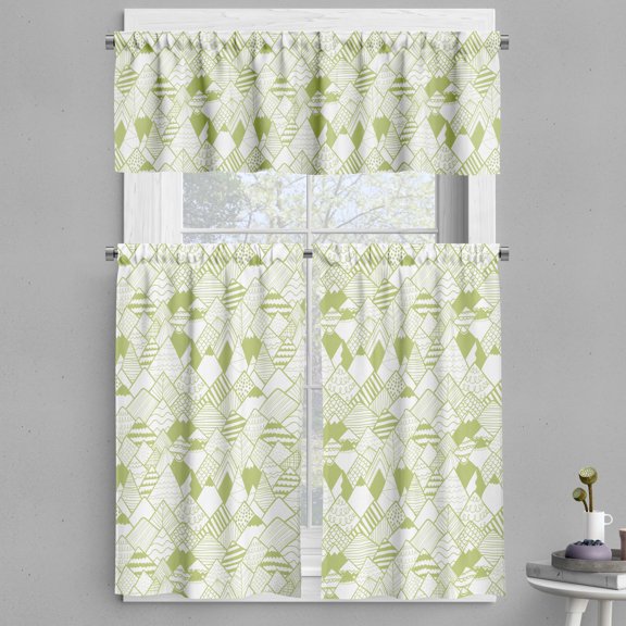 Ambesonne Abstract Valance & Curtain, Geometric Modern Elements, 55"x36", Lime Green White