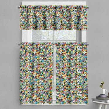 Ambesonne Abstract Valance & Curtain, Geometric Mosaic Motif, 55"x36", Multicolor