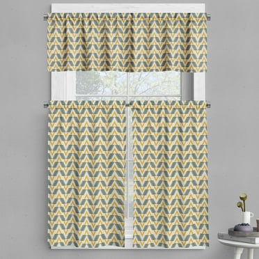 Ambesonne Abstract Valance & Curtain, Geometric Pattern Zigzags, 55"x30", Eggshell Dark Yellow
