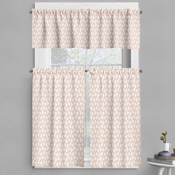 Ambesonne Abstract Valance & Curtain, Hollow Whole Circles Art, 55"x45", Dark Peach White Coral