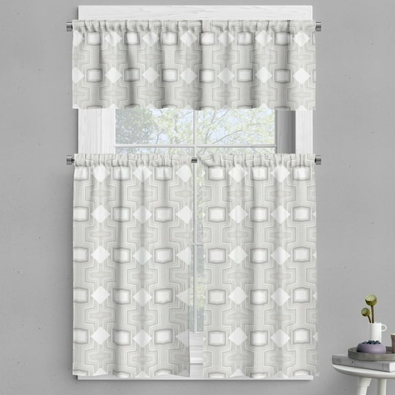 Ambesonne Abstract Valance & Curtain, Modern Geometrical, 55"x24", Grey Beige and White