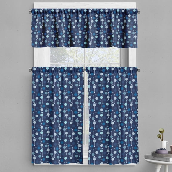 Ambesonne Abstract Valance & Curtain, Modern Monotone Rounds, 55"x30", Blue Coconut Seafoam