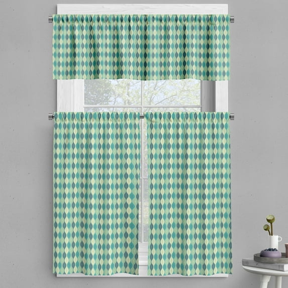 Ambesonne Abstract Valance & Curtain, Oval Curved Lines Dots, 55"x36", Sea Green Petrol Blue