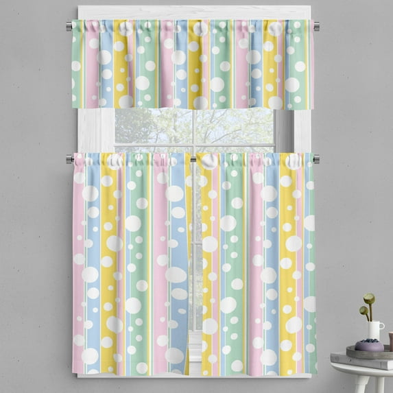 Ambesonne Abstract Valance & Curtain, Pastel Colored Stripes, 55"x36", Multicolor