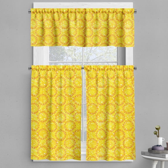 Ambesonne Abstract Valance & Curtain, Pastel Colorful Circulars, 55"x36", Yellow Dark Orange