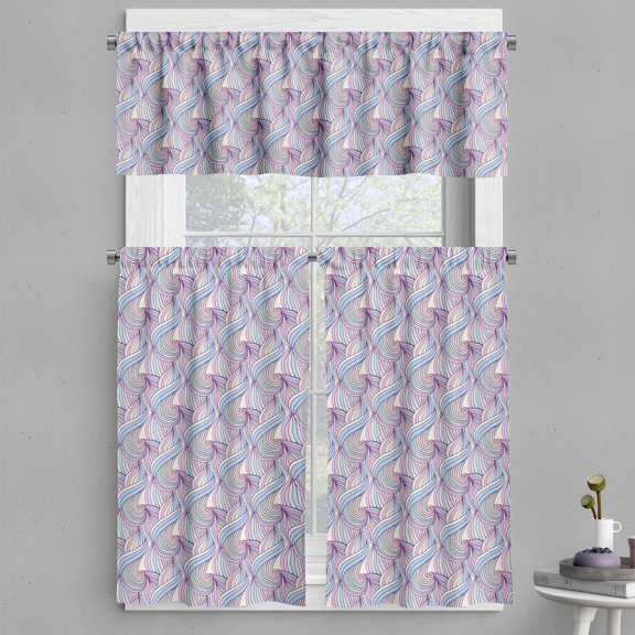 Ambesonne Abstract Valance & Curtain, Pastel Tone Doodle Waves, 55"x24", Multicolor