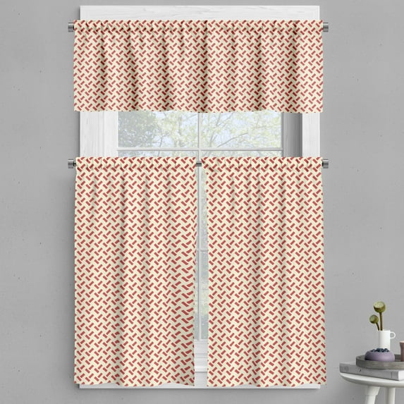 Ambesonne Abstract Valance & Curtain, Rounded Small Shapes, 55"x24", Red Cream
