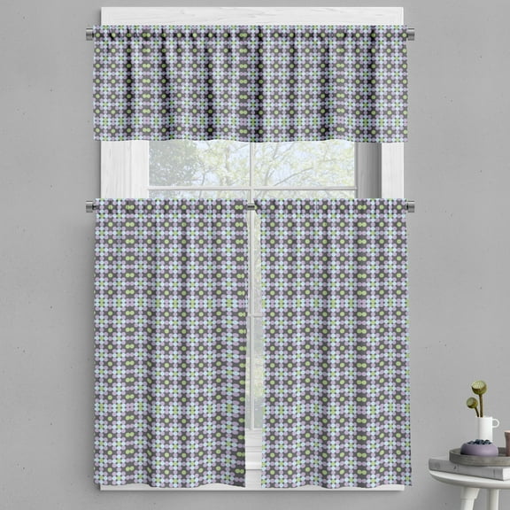 Ambesonne Abstract Valance & Curtain, Symmetrical Design of Dots, 55"x30", Purpleblue and Pistachio Green