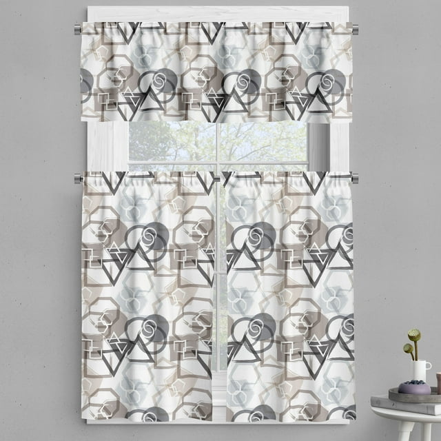 Ambesonne Abstract Valance & Curtain, Triangles Squares Plygons, 55"x36", Grey Black Cocoa