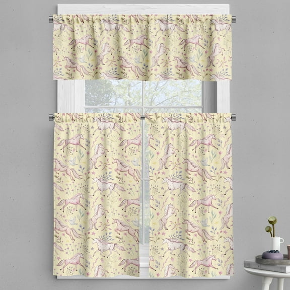 Ambesonne Abstract Valance & Curtain, Watercolor Unicorns, 55"x45", Multicolor