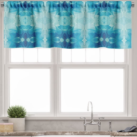 Ambesonne Abstract Valance Pack of 2, Aquatic Motifs Graphic, 42"X12", Seafoam and Sea Blue