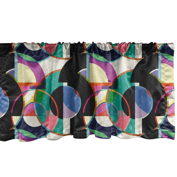 Ambesonne Abstract Valance Pack of 2, Art Deco Motifs Graphic, 54"X12", Multicolor Black