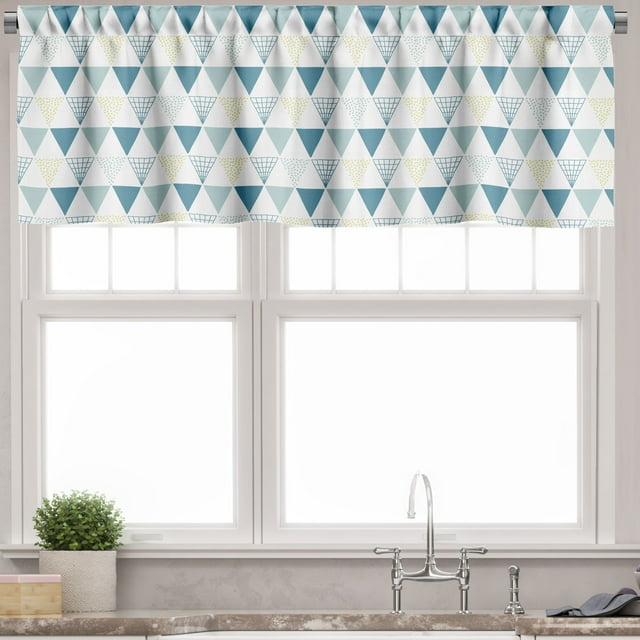 Ambesonne Abstract Valance Pack of 2, Blue Art Pattern Triangles, 54"X18", Cadet Blue Ivory and White