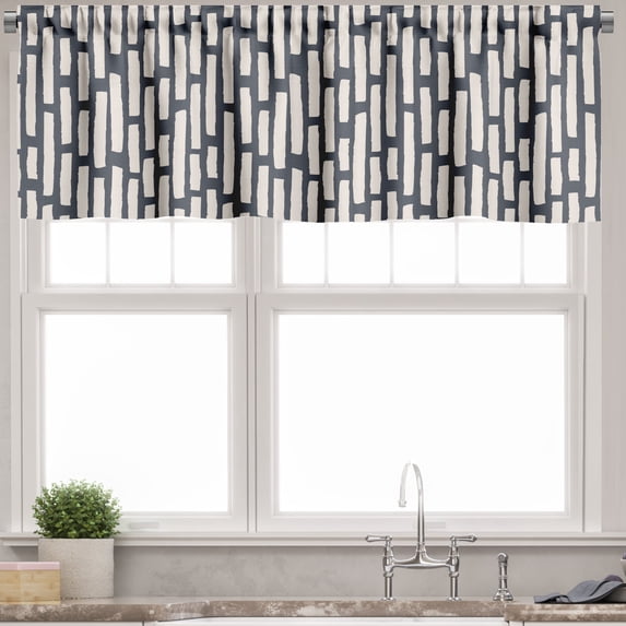 Ambesonne Abstract Valance Pack of 2, Brushstroke Bold Bar, 54"X18", Dark Slate Blue Beige