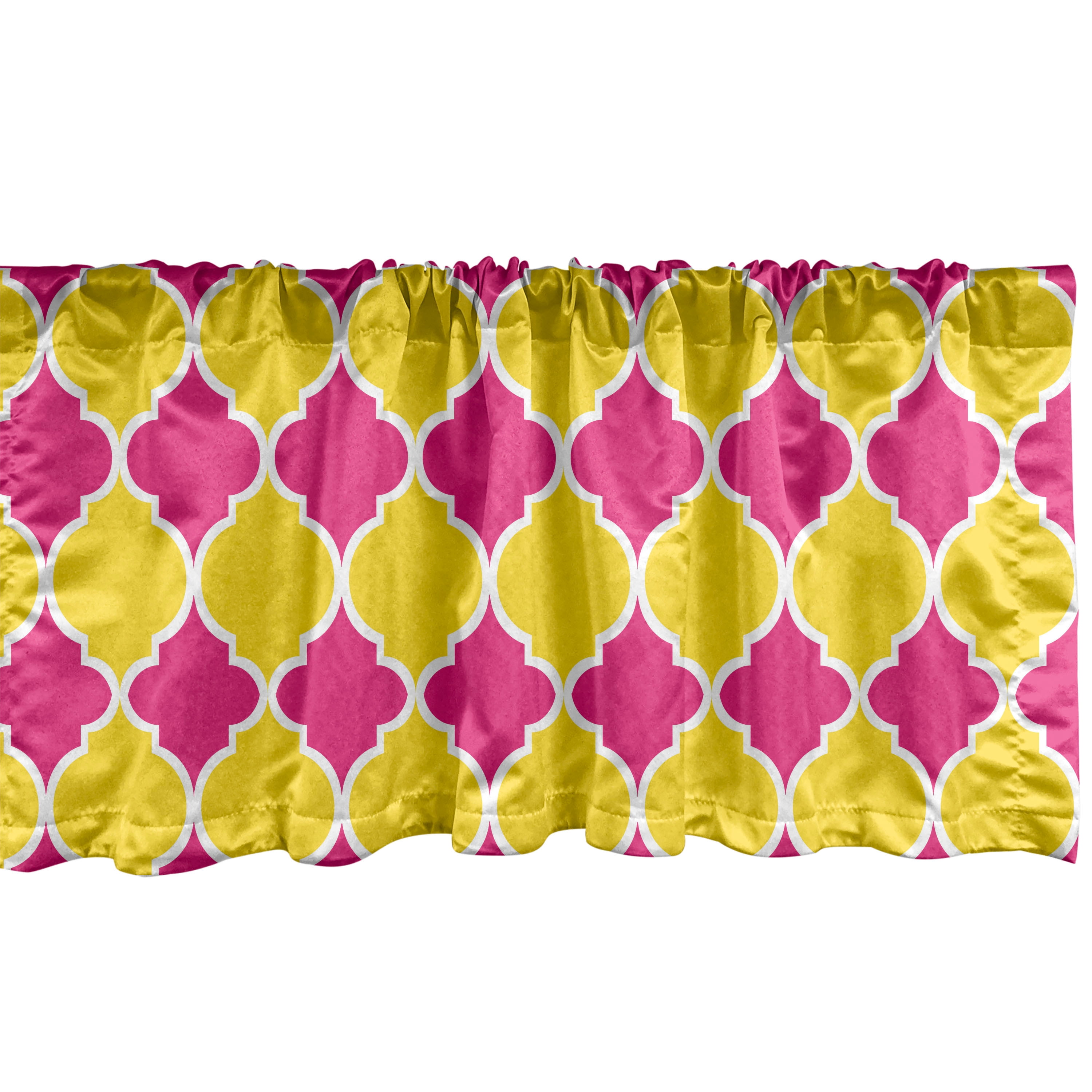 Yellow and Hot Pink Satin Rod Pocket Valance Set