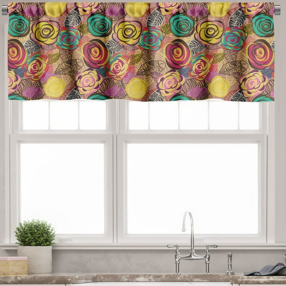 Ambesonne Abstract Valance Pack of 2, Colorful Rose Blossoms, 54"X18", Multicolor