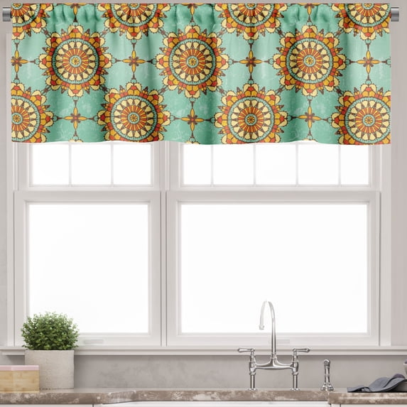 Ambesonne Abstract Valance Pack of 2, Eastern Victorian Form, 54"X18", Mint Orange