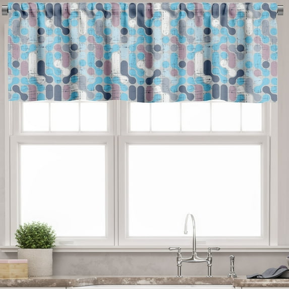 Ambesonne Abstract Valance Pack of 2, Grunge Retro Rounds, 54"X12", Pale and Sky Blue Mauve