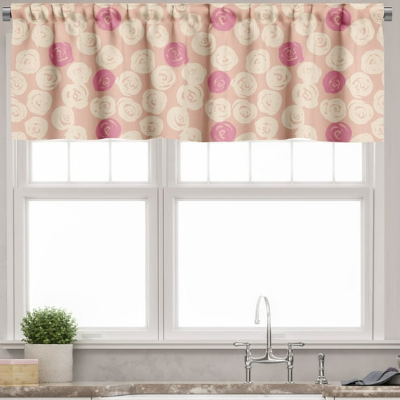 Ambesonne Abstract Valance Pack of 2, Grunge Rose Petal Rounds, 42"X12", Peach Champagne