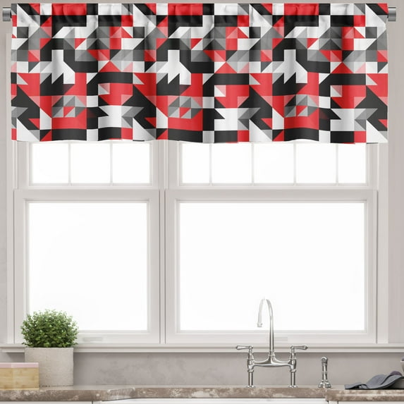 Ambesonne Abstract Valance Pack of 2, Half Triangles Square Art, 54"X18", Charcoal Grey White