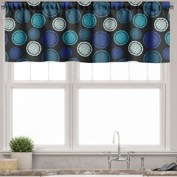 Ambesonne Abstract Valance Pack of 2, Hatched Rounds Blue Tones, 54"X18", Charcoal Grey and Multicolor