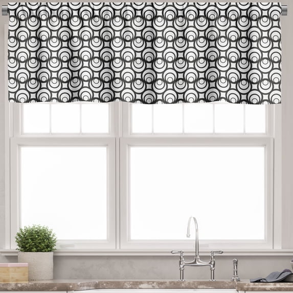 Ambesonne Abstract Valance Pack of 2, Intricate Circles Modern, 42"X18", Charcoal Grey and White