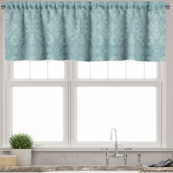 Ambesonne Abstract Valance Pack of 2, Intricate Swirl Graphic, 54"X12", Dark Teal and White