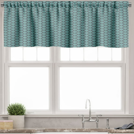 Ambesonne Abstract Valance Pack of 2, Linear Leaf Shaped Art, 54"X18", Dark Purple Turquoise