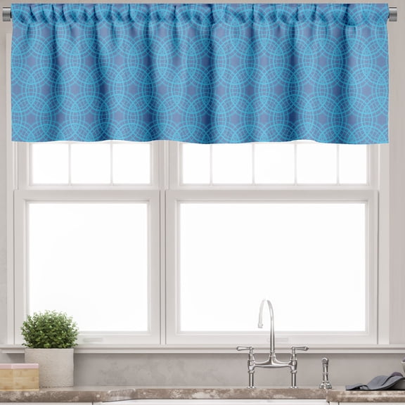 Ambesonne Abstract Valance Pack of 2, Medallion Grid Pattern, 54"X12", Dark Ceil Blue Blue