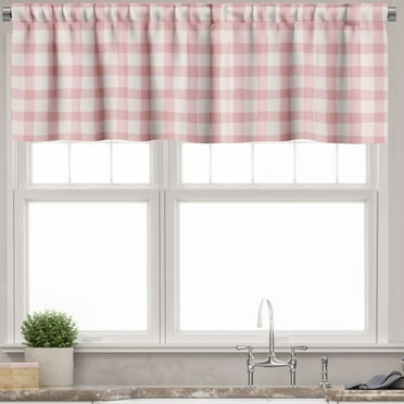 Ambesonne Abstract Valance Pack of 2, Pastel Gingham Checkered, 54"X18", Pale Pink Rose