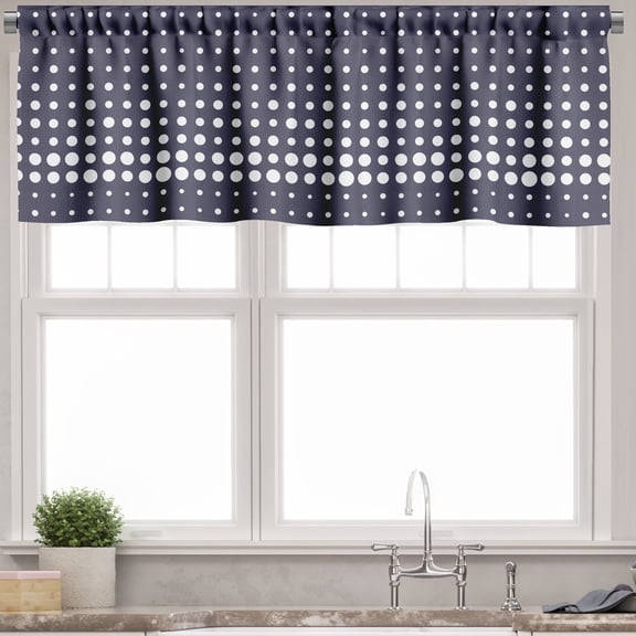 Ambesonne Abstract Valance Pack of 2, Polka Dotted Flows Pattern, 54"X18", Dark Indigo and White