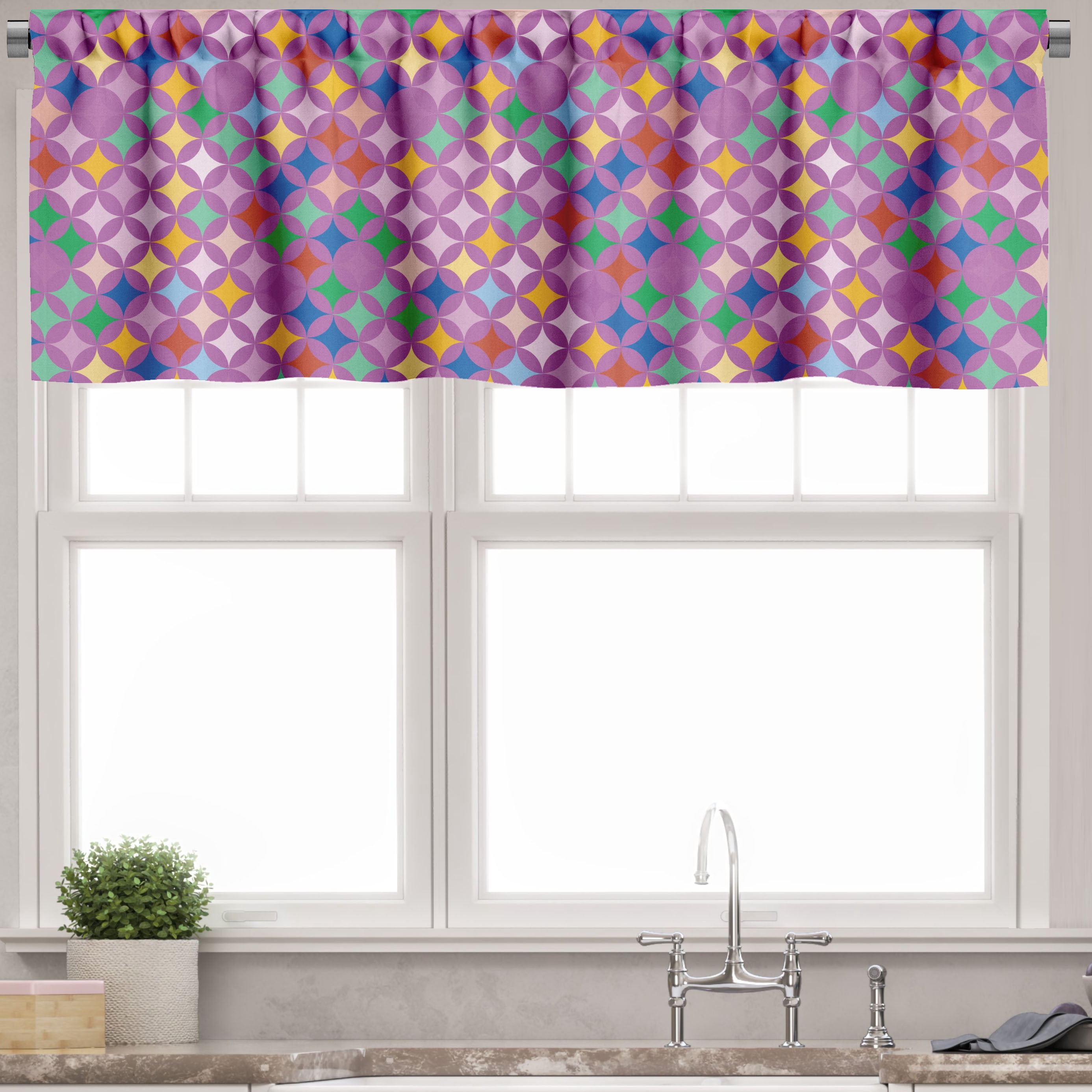 Multicolor Valance Ambesonne Abstract Valance Pack of 2, Retro Style Round Items, 42