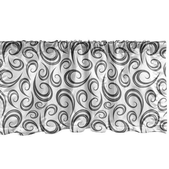Ambesonne Abstract Valance Pack of 2, Rhythmic Curly Waves Art, 54"X12", White Dark Taupe Grey