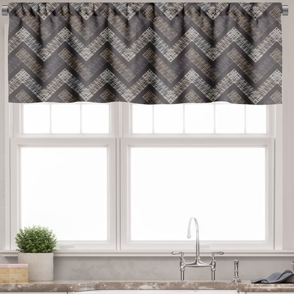 Ambesonne Abstract Valance Pack of 2, Scribbled Zigzags Pattern, 54"X18", Dark Taupe Grey Dark Tan