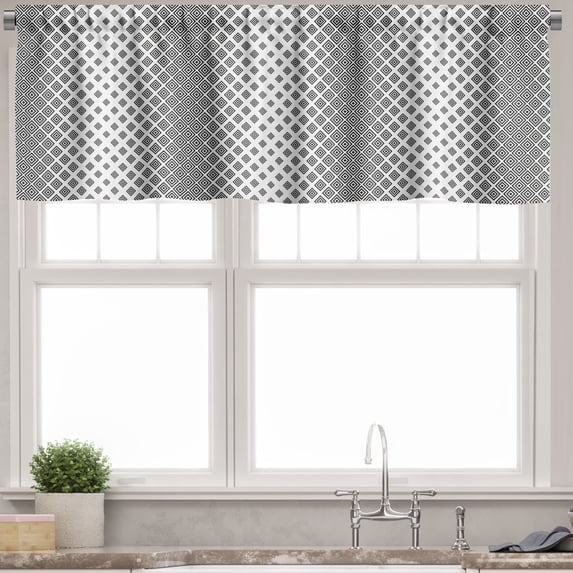 Ambesonne Abstract Valance Pack of 2, Square Shape Geometric, 42"X12", Black White