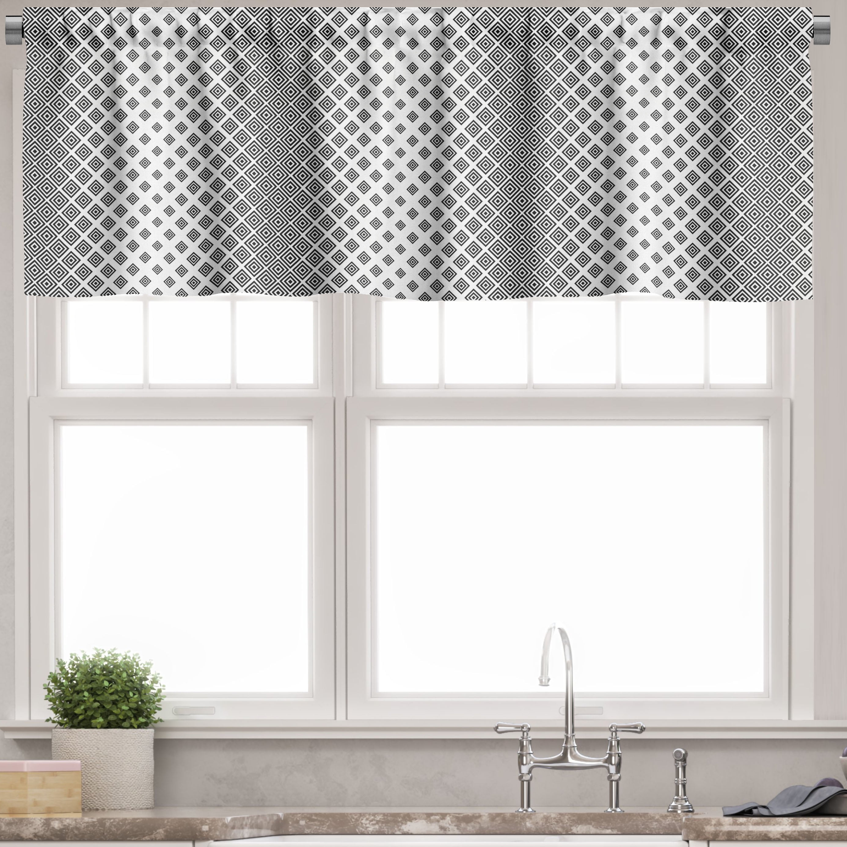 Black and White Geometric Satin Rod Pocket Valance Set