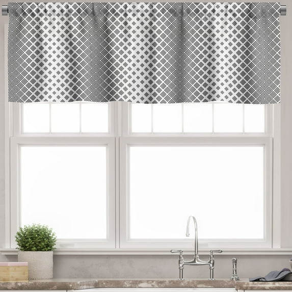 Ambesonne Abstract Valance Pack of 2, Square Shape Geometric, 54"X18", Black White
