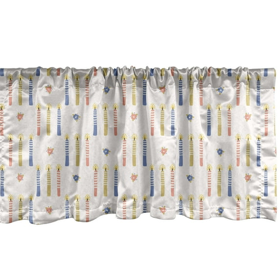 Ambesonne Abstract Valance Pack of 2, Vertical Candles Flowers, 42"X18", Ceil Blue Dark Mustard