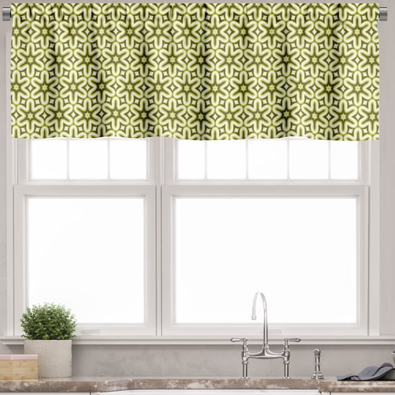 Ambesonne Abstract Valance Pack of 2, Vibrant Flower Formations, 54"X12", Green Brown Yellow Green