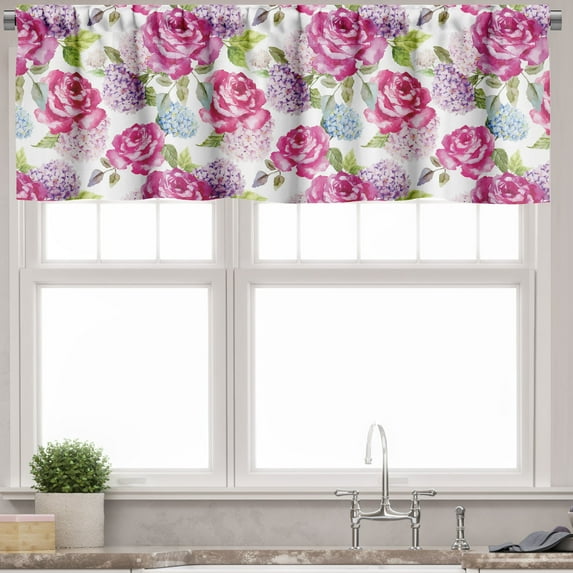 Ambesonne Abstract Valance Pack of 2, Watercolor Lavenders, 42"X12", Pale Green Hot Pink