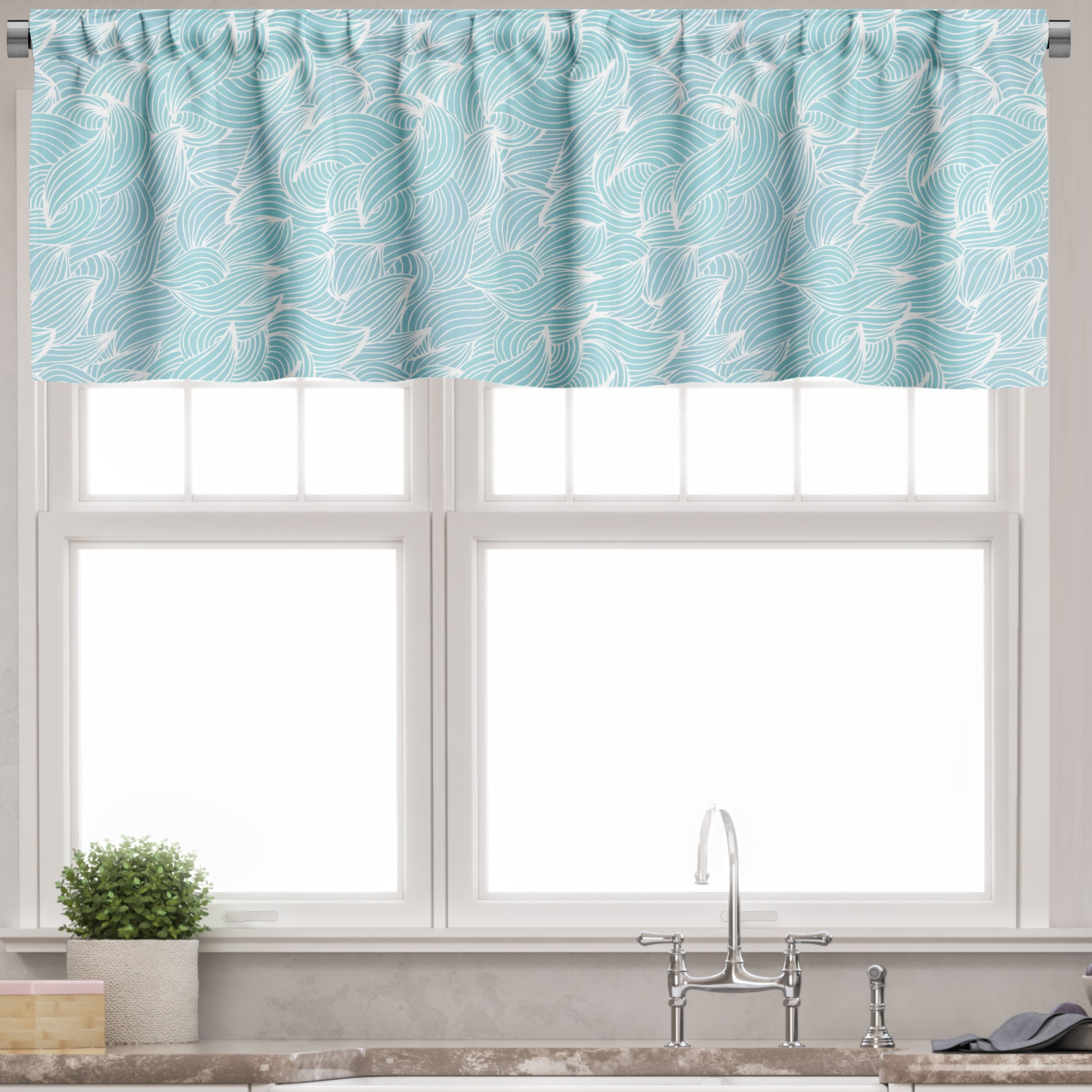 Ambesonne Ambesonne Abstract Valance Pack of 2 Waves Lines Swirls - Pale Blue White