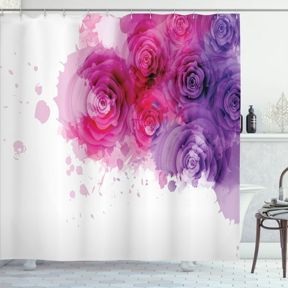 Ambesonne Abstract Watercolor Shower Curtain, Roses Feminine, 69"Wx70"L, Violet and Dark Magenta