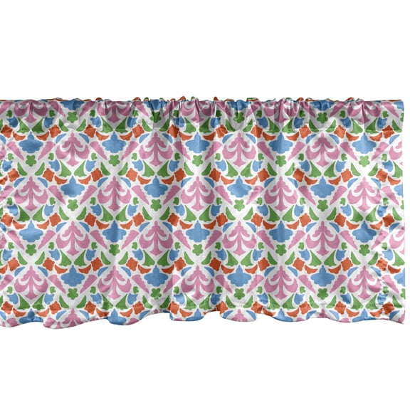 Ambesonne Abstract Window Valance, Antique Inspired Floral Damask Demonstration in Unusual Summer Colors, Curtain Valance for Kitchen Bedroom Decor with Rod Pocket, 54" X 12", Sky Blue and Green