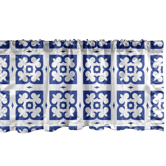 Ambesonne Abstract Window Valance, Art Deco Inspired, 42" x 12", Blue and White
