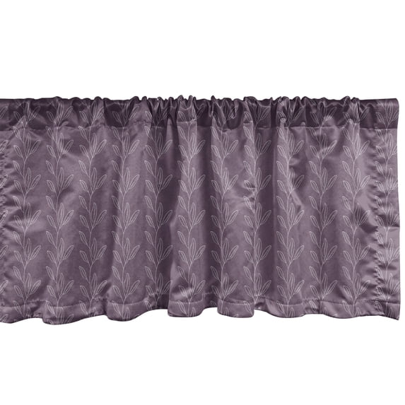 Ambesonne Abstract Window Valance, Botanical Theme Leaves and Branches Pattern in Monochrome Design, Curtain Valance for Kitchen Bedroom Decor with Rod Pocket, 54" X 12", White and Pale Eggplant