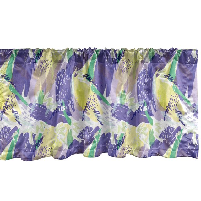 Ambesonne Abstract Window Valance, Brushstroke Pastel Colors, 42" x 18", Blue Violet and Pale Green
