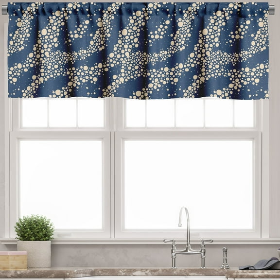 Ambesonne Abstract Window Valance, Bubbly Art Spots Stream, 54" X 18", Night Blue and Champagne