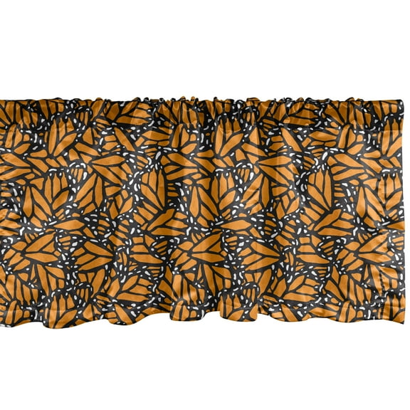 Ambesonne Abstract Window Valance, Butterfly Wing Pattern, 54" X 12", Black Orange and White