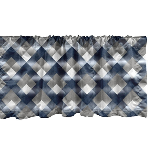 Ambesonne Abstract Window Valance, Checkered Tartan Shape, 42" x 12", Dimgrey White Dark Blue