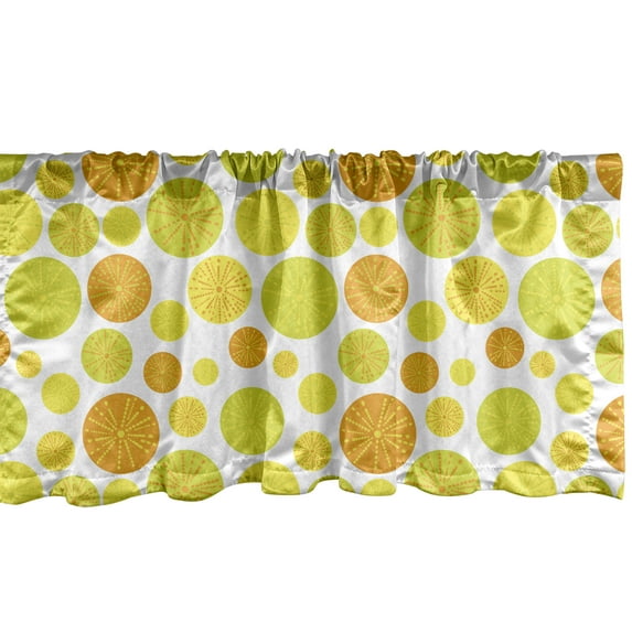 Ambesonne Abstract Window Valance, Circular Round Forms Art, 54" X 12", Lime Green Ginger and White